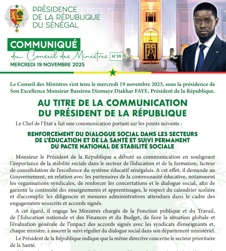 Conseil des ministres du 19 Novembre 2025