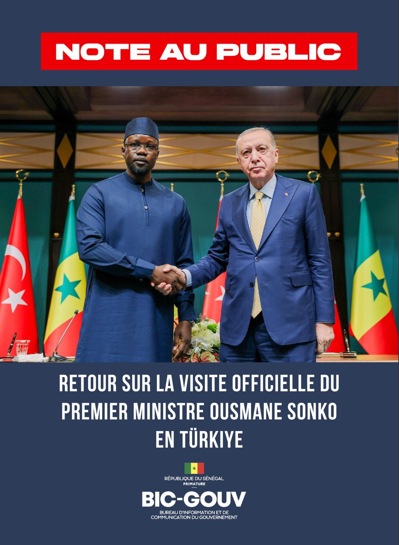 Note au Public visite officielle du Premier ministre Ousmane SONKO en Turquie