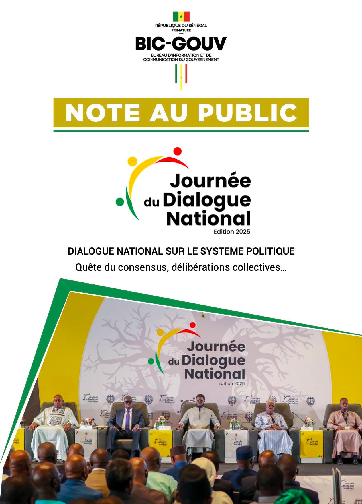 Note au public : Cérémonie d'ouverture de la Journée du Dialogue national sur le Système politique