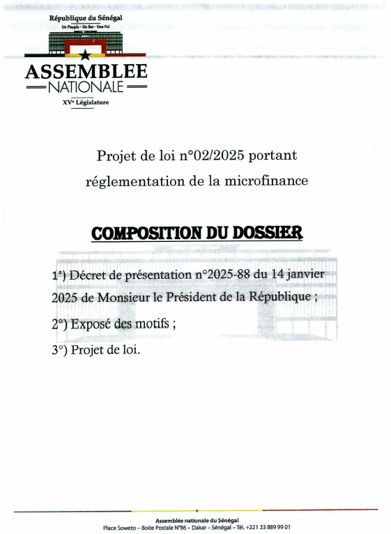 Projet de Loi n°02-2025 réglementation de la microfinance