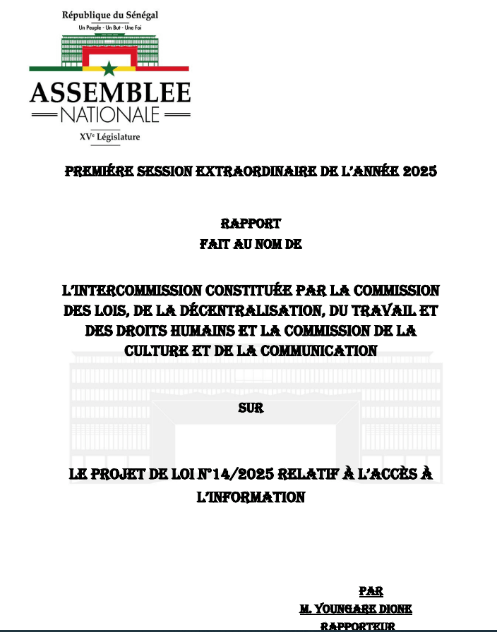 Rapport commission Projet de loi n°14/2025 relatif à l’accès à l’information